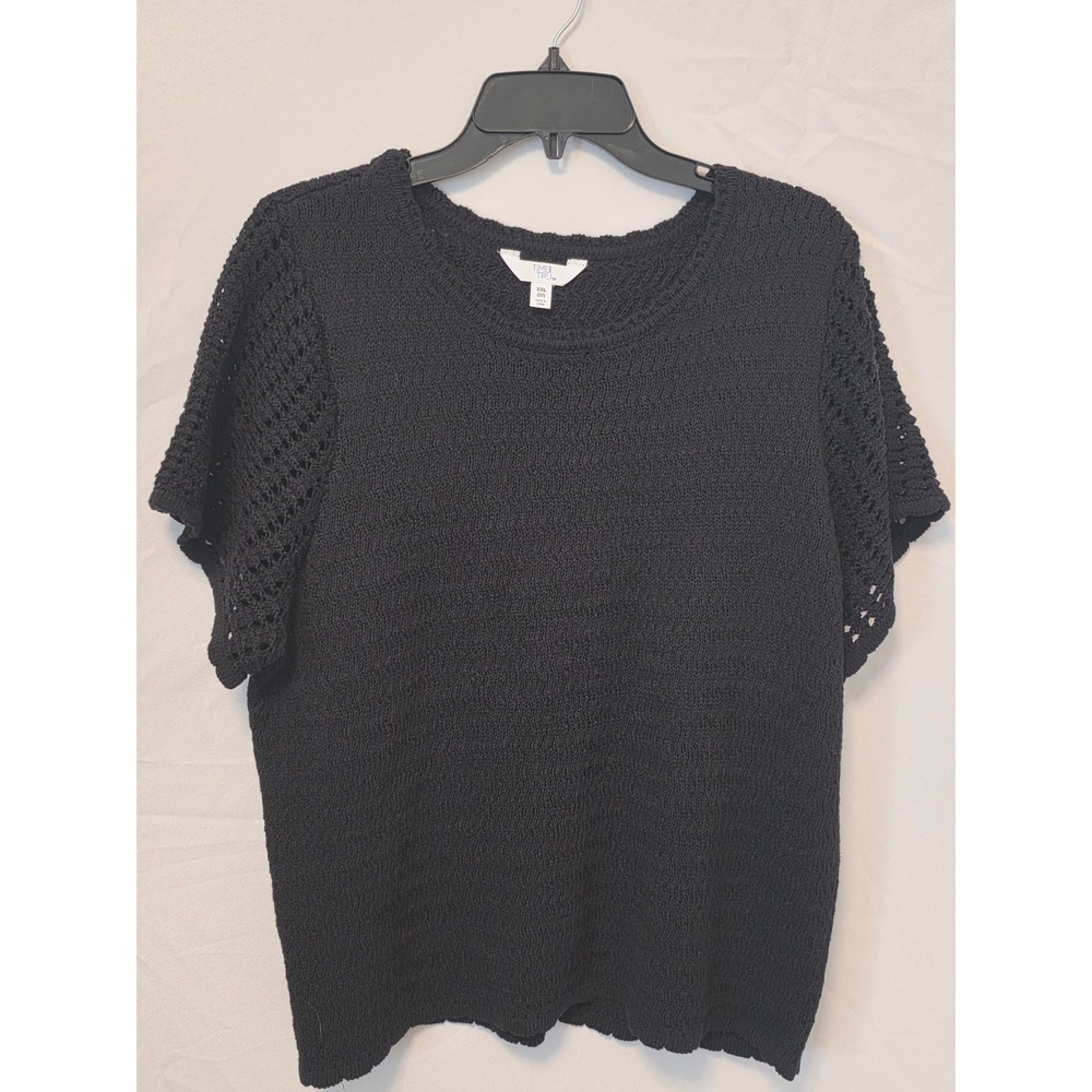 Time and Tru Women XXL Black Textured Knit Short Sleeve Crochet Sweater Top